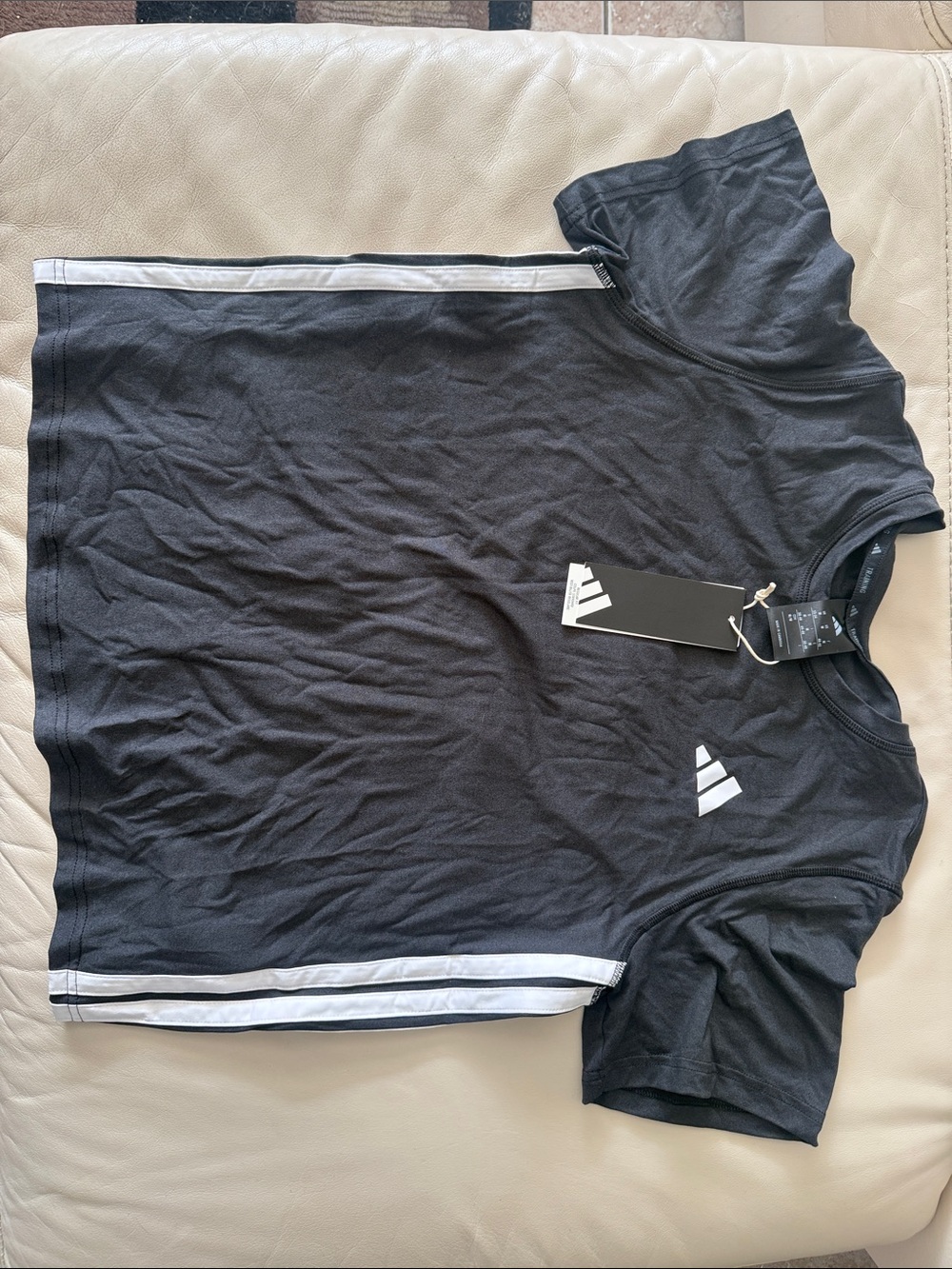 adidas Black Short-Sleeve Athletic Tee with White Trim